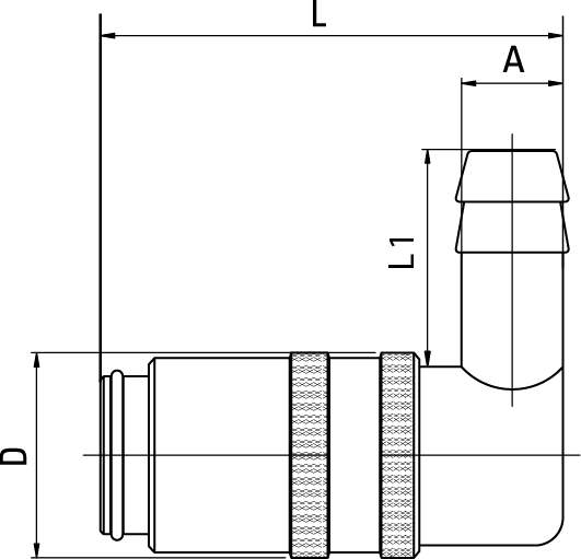 Coupling, 90° Hose Tail