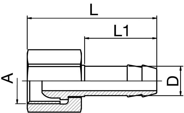 Hosetail Fitting, Female Thread, Swivel Nut and 60° Cone Seat